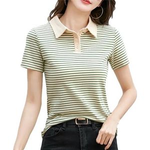 Dvbfufv Vrouwen Zomer Mode Koreaanse Korte Mouw Polos Shirt Vrouwen Elegante Katoen Stretch Gestreept T-Shirt Tops, En8, XL