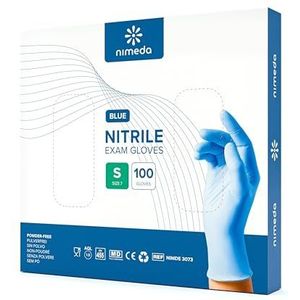 Kemes Nitril handschoenen, wegwerphandschoenen, latexvrij, poedervrij, nitril, maat S, blauw, 100 stuks