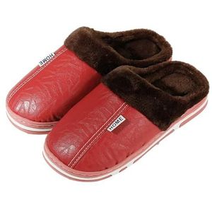 shwta Zachte pluche gezellige huis casual herenpantoffels, waterdichte antislip instapschoenen, donzige voering indoor lopen herfst winter pantoffels heren, Rood, 36/37 EU