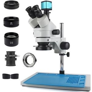 Microscoop PCB Solderen Reparatie Lab Industriële 7X 45X Simul-focal Trinoculaire Stereo Microscoop USB Digitale 1080P VGA Camera Voor duidelijk onderzoek en lichtcontrole(3.5X-90X 4K)
