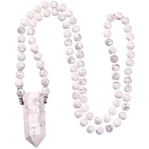 Natural Amazonite Pendant Mala Necklace Women 8MM Round Gemstone Beads Knotted Yoga Meditation Necklace Handmade Jewelry Gifts (Style : 32Inch_White Turquoise)