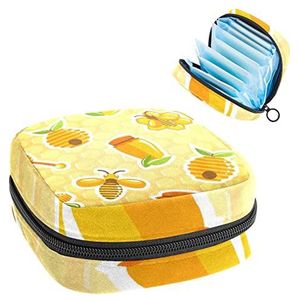 Honey Jar Hive Bee Honingraat Sweet,Periode Pouch Draagbaar,Tampon Houder voor Portemonnee Vrouwelijke Product Organizer, Meerkleurig, 4.7x6.6x6.6 in/12x17x17 cm