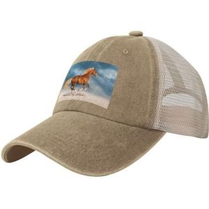 YWSOTRE Rood Runing Paard, Trucker Hoeden Cowboy Mesh Baseball Cap Verstelbare Klassieke Papa Hoeden, zoals afgebeeld, one size