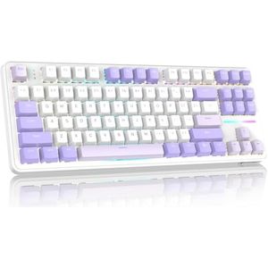 ATTACK SHARK X87 80% draadloos mechanisch gamingtoetsenbord, BT5.0/2.4G/USB-C hot-swap pakking, RGB-verlichting, 4000mAh-batterij, vooraf gesmeerde lineaire schakelaar, PBT-toetskap voor pc/MAC-Paars