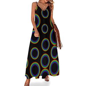 Regenboog cirkel vrouwen sling maxi jurken V-hals casual mouwloze verstelbare riem sexy lange jurk