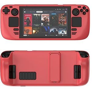 Beschermhoes voor stoomdek met standaard, kleurrijke PC huidvriendelijke beschermhoes voor stoomdek gameconsole, valbestendige hoes met volledige bescherming (rood)