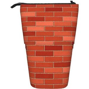 Evengigy rode bakstenen muur textuur print schattig etui met rits verstelbare standaard potlood houder grappige make-up tas, Zwart, Eén maat, Tas Organizer