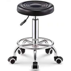 FXLUHAY Pu-lederen ronde rolkruk met voetsteun, in hoogte verstelbare kruk met wielen, 360 graden draaibare kantoorkruk stoel voor spa-salon, massage tattooshop opstellen (zwart)