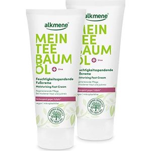 alkmene Mein Tea Tree Oil voetcrème 2 x 100 ml preventief tegen voetschimmel - natuurzuivere theeboomolie, veganistisch en klimaatneutraal - vochtinbrengende voetcrème met ureum bij droge huid en jeuk