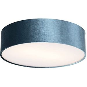 QAZQA - Moderne plafondlamp blauw 40 cm met gouden binnenkant - Drum | Woonkamer | Slaapkamer | Keuken - Stof Cilinder - E27 Geschikt voor LED - Max. 2 x 40 Watt