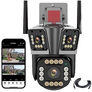 DVR-kits voor bewaking, IP Camera 2K 5K 12MP HD Drie Lens PTZ Camera Outdoor 2K Dual Lens Bewegingsdetectie bewakingscamera Waterdichte Surveillance,Buitencameratoezicht(2K Camera Add 128G)