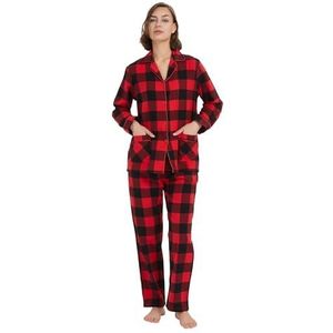 kolipajam Vrouwen 100% Katoen Flanel Pyjama Set Garen Geverfd Gezellige Lange Mouw Winter PJ's voor Vrouwen, Rode en zwarte plaid 3, L