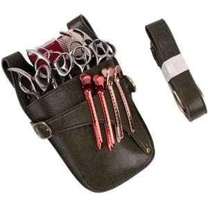 FOVAOK Schaartas van echt leer, met clips, tas voor kappers, kappers, schaar, holster, tas met heup- en schouderriem, groen, 1 Stpck