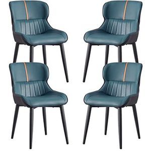 GEIRONV Eetkamerstoelen Set van 4, met Carbon Stee-benen Moderne woonkamer zijstoelen Pu Lederen waterdichte keukentrechtstoelen Eetstoelen (Color : Navy blue)