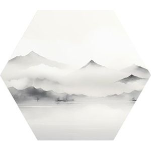 DEQORI Hexagon Wandbehang, zelfklevend, 55 x 47,6 cm, motief tijdloze horizon, textielcanvas, verwijderbaar, decoratief en vormvast, voor woonkamer, kantoor, hal of kinderkamer