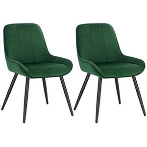 WOLTU Set van 2 eetkamerstoelen, fluwelen relaxstoelen, ergonomische Scandinavische stoelen met rugleuning voor woonkamer, woonkamer, keuken, slaapkamer, donkergroen, BH331dgn-2