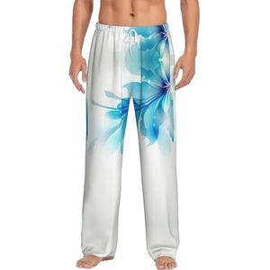 Blauwe tinten Ombre Bloemen Mannen Lange Lounge Wear Broek Nachtkleding Pyjama Bottoms Nachtkleding Nachtkleding Met Zakken En Trekkoord, Wit, S