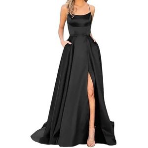 Gyios dress Elegant Hight Split Evening Maxi Dress Lace-up Backless Long Dresses Blue Sleeveless High Waist Party Dress-black-xxl