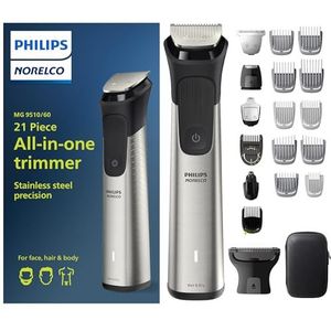 Philips Norelco MG9510/60 Multigroom Series 9000-21-delige verzorgingsset voor heren, voor baard, lichaam, gezicht, neus, oorhaar trimmer met premium opbergkoffer