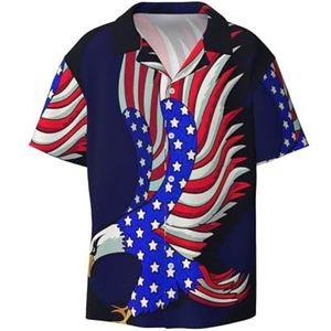 Patriottic Eagle Print Overhemden met korte mouwen voor heren, met zak, casual overhemd met knopen, zakelijk overhemd, Zwart, 3XL