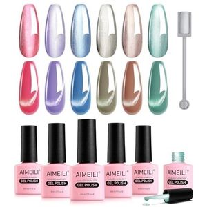 AIMEILI Cat Eye Gel Nagellak Moonlight Ceramic Magnetic Cat Gel Polish 6 Colors Set Soak Off UV/LED 6 X 8ML Gellak Gift Kit 60