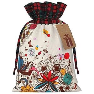 Kleurrijke Flower Butterfl Herbruikbare Gift Bag-Trekkoord Kerst Gift Bag, Perfect Voor Feestelijke Seizoenen, Kunst & Craft Tas