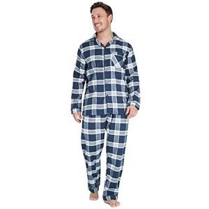 Heren pyjama set, katoenen herennachtkleding. Geruite loungewear, traditionele flanellen pyjama-set. Geschenken voor heren, Blauw/Wit, L
