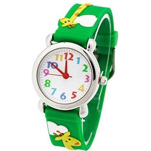 Jian Ya Na Mooie Cartoon Kinderen Horloge,Siliconen Strap Digitale Ronde Quartz Horloges voor Meisjes Jongens Kids (Groen (3D giraffe))