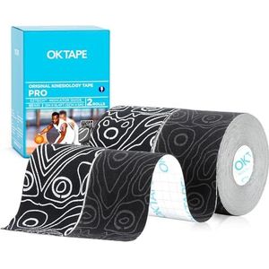 OK TAPE PRO kinesiotape, kinesiotape, waterdicht, elastisch, 5 cm x 5 m (2 rollen, zwart + zwart wit)