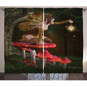 ABAKUHAUS Fantasie Gordijnen, Mythische Fee van de paddestoel, Woonkamer Slaapkamer Raamgordijnen 2-delige set, 280 x 245 cm, Veelkleurig
