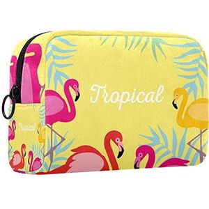 Kleine make-uptas voor dames, make-uptas, cosmetische reistas,tropische kleurrijke flamingo Afdrukken