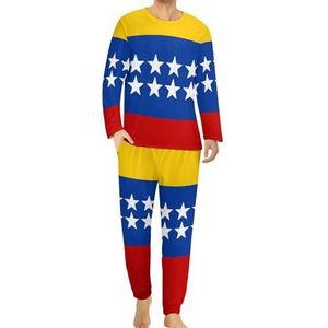 Vlag van Gran Colombia Comfortabele herenpyjama-set met ronde hals en lange mouwen, loungewear met zakken, 4XL