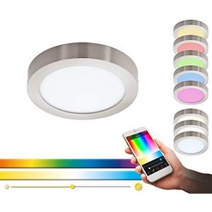 EGLO Connect LED plafondlamp Fueva-C, Smart Home plafondlamp, materiaal: gegoten metaal, kunststof, kleur: mat nikkel, Ø: 22,5 cm, dimbaar, wittinten en kleuren instelbaar