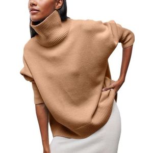 Grof Gebreide Coltrui for Dames, Zachte, Warme, Losse Pasvorm Trui for Herfst en Winter(Dark Khaki,4X-Large)