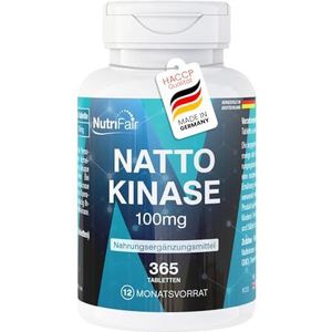 Nattokinase 100mg (20.000 FU/g) - 365 tabletten - Natto-enzym - Hoge dosering - 100% veganistisch – Duitse productie & laboratoriumtest - NutriFair | Premium & Fai