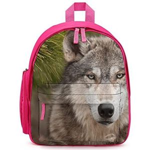 Lichtgewicht Schooltassen voor Meisje Jongen Kleine Simpel Schoolrugzak Casual Dagrugzak Schattig voor Kinderen Woeste Dieren Wolf