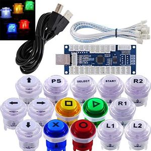 SJ@JX Arcade Game Stick DIY Kit LED Buttons Cherry MX Microswitch Lamp Controller USB Encoder Gamepad Cable for Hit Box PC PS3 MAME Raspberry Pi