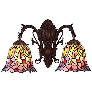 Tiffany-Stijl Wandlicht, Wandlamp Wandlamp Met Veelkleurige Glazen Lampenkap, Badkamerspiegellampen Met E27-2 Metalen Basis, Apparaten
