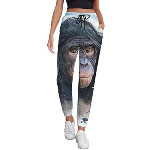 Chimpansee Aap Joggingbroek voor dames, hardloopbroek, joggingbroek, vrijetijdsbroek, elastische taille, lang, met zakken