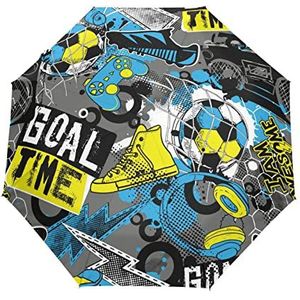 Bal Voetbal Graffiti Hip Hop Automatische Opvouwbare Paraplu UV Bescherming Auto Open Sluiten Vouwen Winddicht Zonblokkering voor Reizen Strand Vrouwen Kids, Patroon, 88 cm