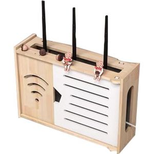 FLFLF Wandgemonteerde wifi-router opbergdoos met kabelbeheer en opvouwbaar ontwerp, creatieve houten organizer voor tv-settopbox, modem, woonkamer/kantoor (zonder boren, warmteafvoer), #B, 34 cm