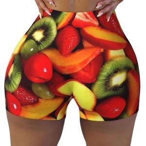 ELRoal Dames sport elastische shorts verse groenten en fruit afdrukken vrouwen workout shorts ademend en sneldrogend yoga shorts, Zwart, S-3XL Short