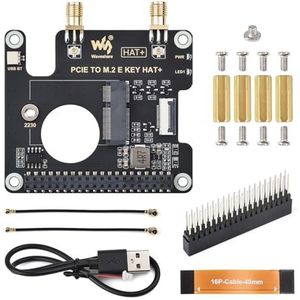 Waveshare PCIe to M.2 E Key HAT, Compatible with Raspberry Pi 5, Support Various NGFF (M.2 E Key) Wireless NIC, Supports USB Bluetooth Connection and HAT+ Standard, Raspberry Pi 5 PCIe HAT