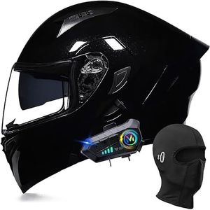 Modulaire Bluetooth-motorhelm, integraalhelm met opklapbaar dubbel vizier, met dubbele luidspreker en microfoon, DOT/ECE-goedgekeurd, voor volwassenen, mannen en vrouwen, maat M~XXL N,2XL=63-64cm