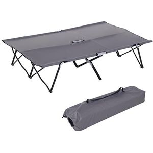 Outsunny Campingbett Klappbar für 2 Personen Feldbett Klappbett mit Tragetasche bis 136 kg belastbar Stahl Oxford Grau 193 x 125 x 40 cm