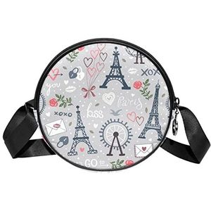 Messenger Bag Paris Eiffeltoren Valentijnsdag Crossbody Tas voor Vrouwen Rond, Meerkleurig, 6.7x6.7x2.3 in, Sling Rugzakken
