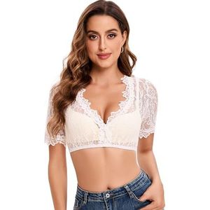 Goxozzy Dirndlblouse Voor Dames, Dirndlblouse, Kanten Dirndlblouse, Elegante Dirndl-Blouse Met Korte Mouwen Voor Dames (DE/NL/SE/PL, Numeriek, 36, Regular, Regular, Korte mouw, Wit)