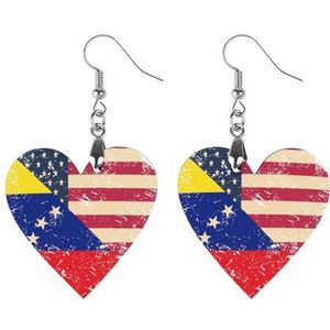 USA En Venezuela Retro Vlag Leuke Hartvormige Hanger Oorbellen Voor Vrouwen Lichtgewicht Houten Oorbellen Mode-sieraden Geschenken