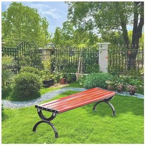 Houten tuinbank, terrashouten picknickbank met armleuningen en gegoten aluminium poten, stevig en duurzaam, geschikt for gazons, balkons, binnenplaatsen, afmetingen: 120 cm/150 cm(Color:Amber red,Size