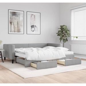 AUUIJKJF Bedden & Accessoires Daybed met onderschuifbed en laden Lichtgrijs 90x190 cm Stoffen Meubels